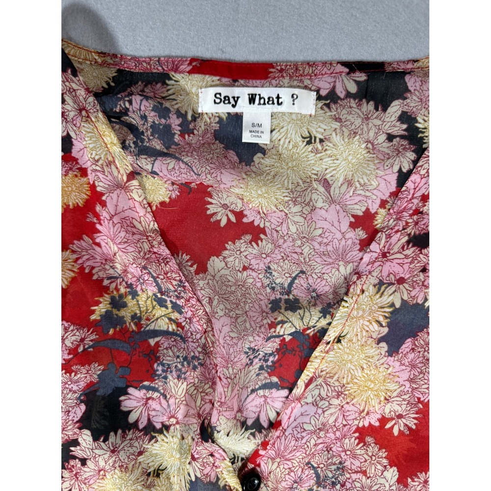 Sheer Whimsy Fairy Boho Feminine Floral Duster Red Pink Ruffle Sleeve S/M - Picture 3 of 16